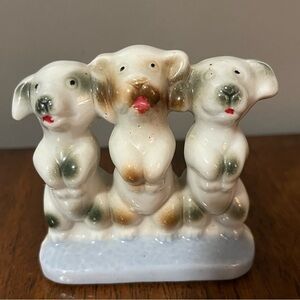 Vintage porcelain Figurine Of Three Standing/Begging Dogs. Stamped Japan
